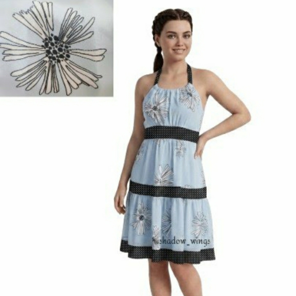 Hype Blue Daisy Print Halter Dress - Girl's Sz 14 Blue Sheer Floral Dress